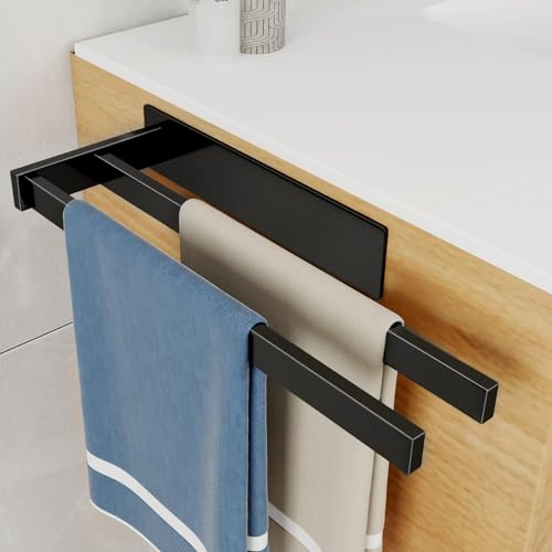 Feligio Handtuchhalter Ohne Bohren Schwarz 36CM, Handtuchstange Doppelt | Towel Rail Edelstahl, Selbstklebend, Gästehandtuchhalter Ohne Bohren für Wand Küche, Bad, Gäste wc