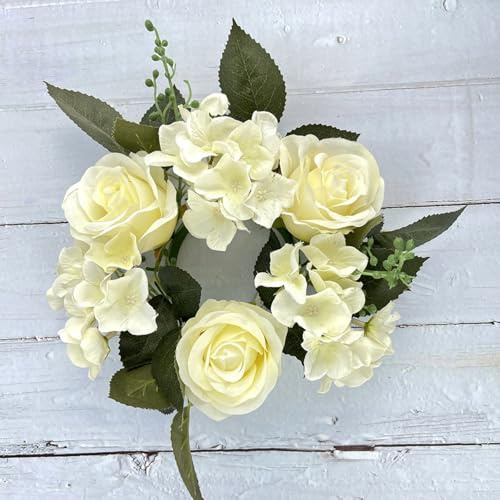 Künstliche Leuchtergirlande Kranz Party Dekorativ, Blumenkerzenringe Kerzenringe Stumpenkerzenring, Mini Faux Home Feiertage Tisch Tee Kleine Rose Blumen Für Stabkerzen (Weiß,5 Stück)