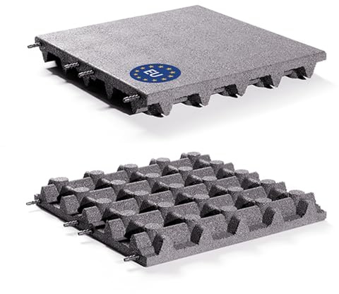 Gartenpirat Fallschutzmatte 50x50 cm Stärke 65 mm grau Gummimatte für öffentliche und Private Spielplätze Spieltürme Bodenschutzmatte rutschfest wetterfest innen außen