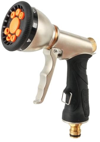 Kimsi Hose Pipe Spray Gun, Heavy Duty Metal Garden Hose Spray Gun with 9 Patterns, High Pressure Sprayer with Non-Slip Grip, for Plants Watering, Car Washing and Pet Showering