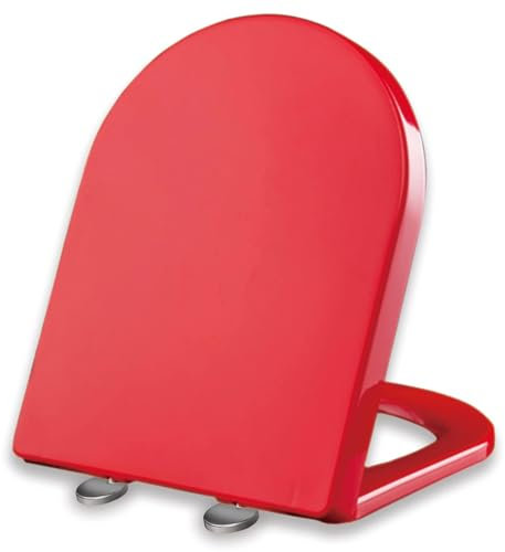Brigtviee Tavoletta WC con Chiusura Ammortizzata,Sedile WC Colorato,Copriwater Universali Formato Lungo D,Coperchio Water con Funzione Quick-Release, Facile da Pulire,Plastica Copri,Rosso