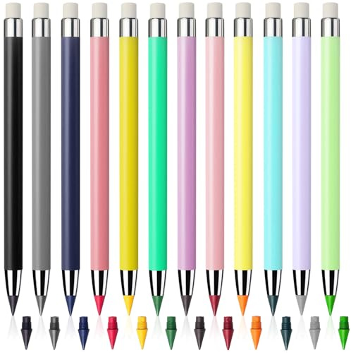 Graplan 12 Ewiger Bleistift mit Radiergummi, Swify Zauberbuntstift, Unlimited Writing Inkless Pencils, Erwachsene, Schüler, Künstler, Malerei, Bürobedarf für zu Hause und Schule