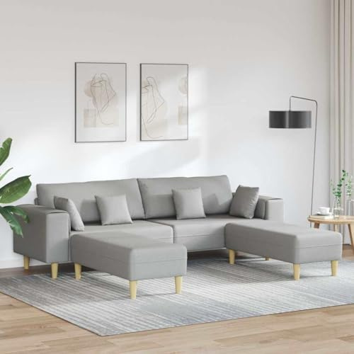 QJBSAVVA Ecksofa Wolken-Grau 250x188x76 cm U-Form Stoff Schlafcouch mit atmungsaktivem Polyester Holzfuß leicht wohnzimmerfreundlich für Wohnzimmer Jugendzimmer Balkon
