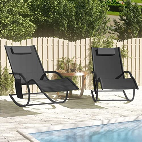 QZZCED Schaukelstuhl für den Außenbereich mit verstellbarer Kopfstütze und Seitentasche, Schaukelstuhl aus robustem Stahl, für Garten, Terrasse oder Terrasse, atmungsaktiver Stoff und Gestell
