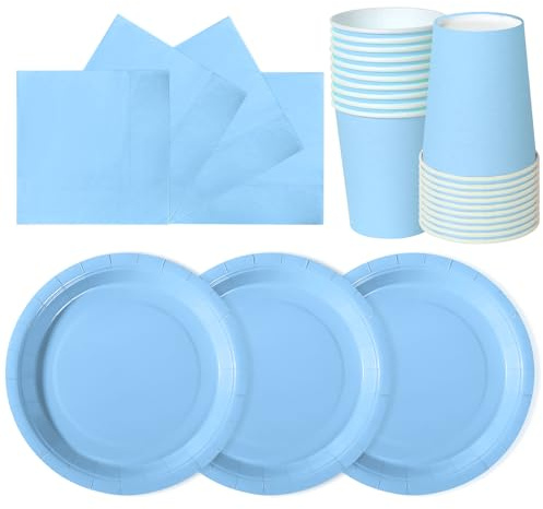 hailstones Azzurro Baby 72 Pezzi Stoviglie di Carta per Compleanno Bambini: Piatti, Bicchieri, Tovaglioli - 24 Ospiti