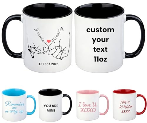 Mason Life Custom Mug - Double-Sided Personalised Name Print, Microwave Safe, Ideal Anniversary & Valentine’s Day Gift for Him Her, Reusable Coffee Tea Cup for Couples