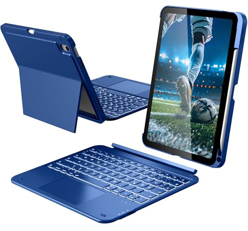 CACOE Hülle mit Tastatur für iPad (A16) 11/10 Generation mit Trackpad | Magnetisch Abnehmbare Keyboard für iPad (A16) (11/10.9) 2025/2022 Und Stifthalter, QWERTZ Layout, Ultradünn & Leicht, Blau