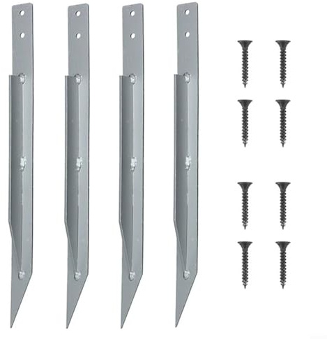 Pack of 4 Metal Ground Anchors with Screws for Securing Outdoor Swing Sets, Play Towers and Garden Structures, Silver, 44 x 27 x 3 cm