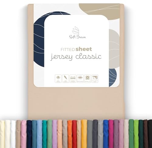 Soft Dream Spannbettlaken 220x200 cm Baumwolle Jersey | Hellbeige | Steghöhe 30 cm | 150 g/m² | gekämmte Baumwolle | OEKO-TEX Standard 100