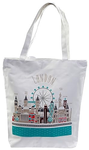 Puckator London Skyline Wiederverwendbare Baumwolltasche mit Reißverschluss – Canvas-Tragetasche – Baumwoll-Tragetaschen – Öko-Geschenke für Damen und Herren – Stoff-Einkaufstasche – Stofftasche –
