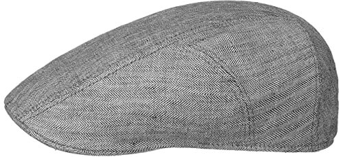 Stetson Herringbone Leinen Flatcap Herren Flat Cap mit UV-Schutz 40 Baumwollfutter Made in EU Frühjahr Sommer grau 55 cm