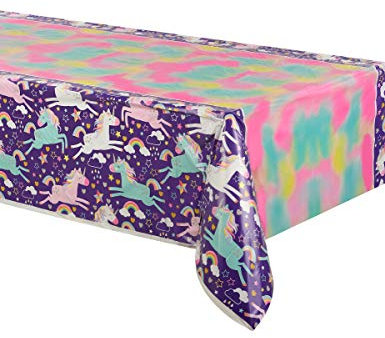 Kunststoff-Tischdecke - 2,13 m x 1,37m - Einhorn-Party