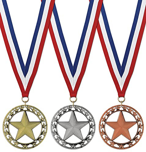 Hodges Badge Award Medaillen – Gold Silber und Bronze Stern-Medaillen mit Halsbändern – aus Metall – 3er-Set
