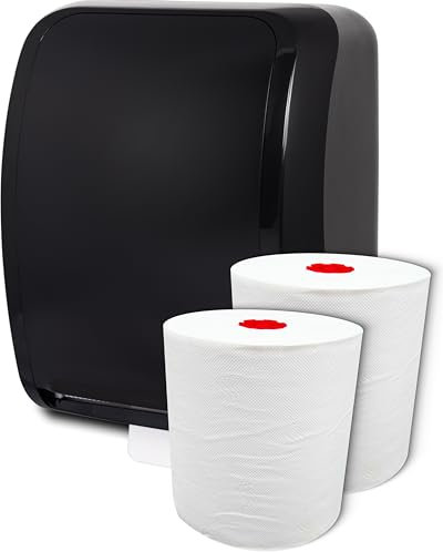 Blanc HYGIENIC Set: Handtuchrollenspender Autocut, Blanc Cosmos 2 Handtuchrollen Premium TAD - PRODUKTSET Farbe Schwarz