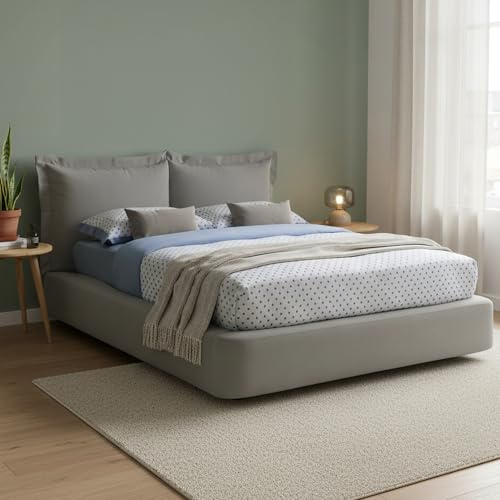 Talamo Italia - Cornelia Doppelbett, Bettkasten mit Stoffbezug, 100 % Made in Italy, Öffnung vorne, geeignet für Matratzen 160 x 190 cm, Grau