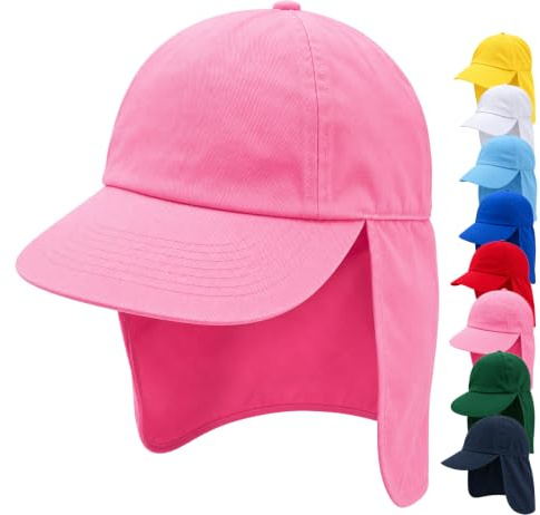 4sold Unisex skärmmössa med nackskydd, babymössa, småbarnsmössa, flicka, barn, mössa, UV-barn, ROSA, one size