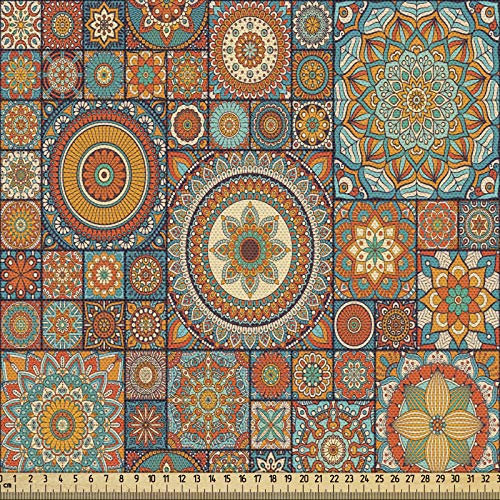 ABAKUHAUS marokkanisch Gewebe als Meterware, Östliches altes Folklorisches, Dicht Gewebter Stoff zum Nähen Polster Wohnaccessoires, 3M (148x300cm), Türkis Orange