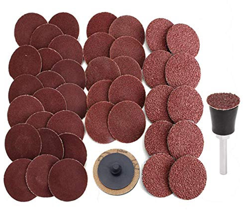 50PCS 25mm Roll Lock Sanding Disc, VÉZAAR Die Grinder Quick Change Discs 36 60 80 120 240 Grit Assortment with 6mm Dia Arbor Adapter