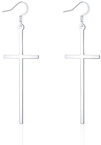 VU100 1 Paar Lange Ohrringe Kreuz für Damen Mädchen Edelstahl Ohrstecker Kreuz Anhänger Ohrschmuck Silber