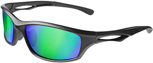 Balinco Polarisierte Sportbrille Sonnenbrille Fahrradbrille mit UV400 Schutz für Damen & Herren perfekt für Ski- und Snowboardfahrer für die Skipiste (Matt Black - Green Mirror)