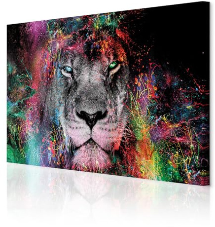 decomonkey Impression sur Toile structurée Abstrait Lion 120x80 1 Pièce | Tableau decoration murale, Cadre en Bois, Déco Salon, Peinture sur Toile, Abstraction coloré chats lions animaux, Maison