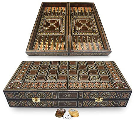 Elessar 50 x 50 cm Holz Backgammon Tavla/Schachspiel/DAMA, Tavla Brett BK 504 mit 30 Holz Backgammon Steinen für 2 Spieler ab 8 Jahren