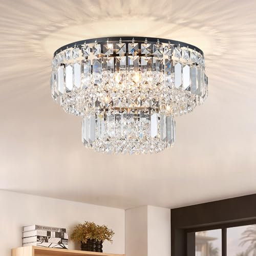 BESTIER Modern Black Crystal Flush Mount Kronleuchter Beleuchtung LED Deckenleuchte Leuchte Lampe für Esszimmer Badezimmer Schlafzimmer Wohnzimmer 4 G9 Glühbirnen erforderlich D33 x H24