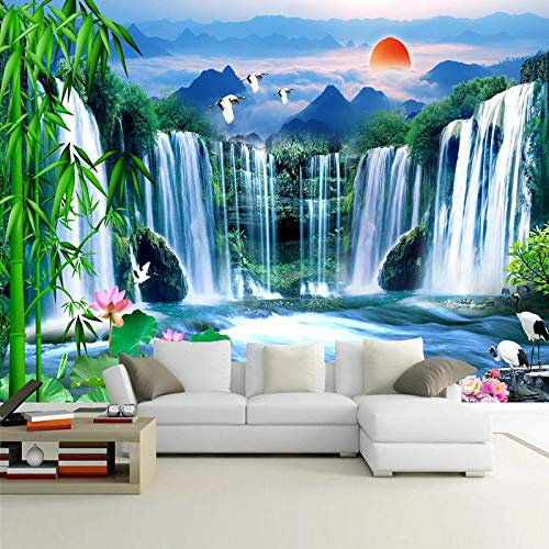 BYSQX Fond D'Écran 3D Mural Cascade Lotus Nature Paysage Papier Peint Intissé Tapisserie Murales Panoramique 3D Mur De Fond Tv Papier Peint Chambre Enfant Adulte Poster Murales 200X150Cm