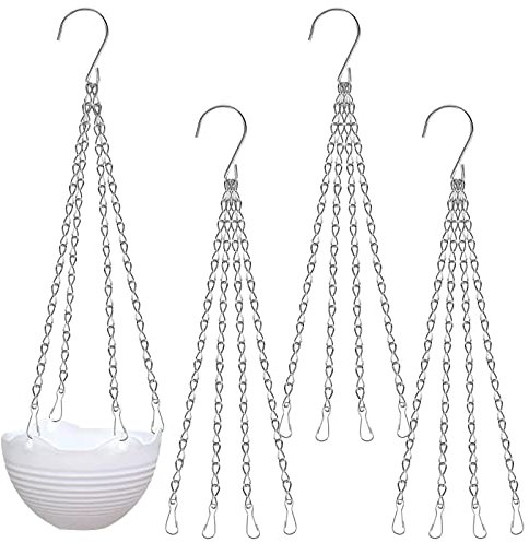 4 Stück Blumentopf Hängende Kette, Metall Ketten Aufhängen, Hängepflanztopf Blumenampel Draußen, Ampelkette Hängeketten Blumentopf Korb Halter Kette mit S-Haken für Laternen Billboard Garten Silber