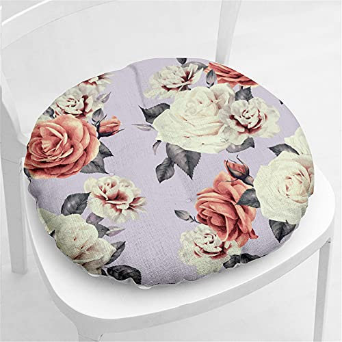 Hiseng Sitzkissen Tatami Stuhlkissen Runde Blume Druck Weiches Dickes Matratzenkissen Bodenkissen Sitzpolster für Esszimmer/Küche/Terrasse/Stuhl/Bank,40x40cm (rote Rose)