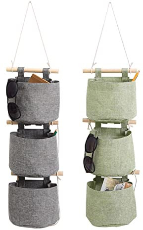 LNJ Hängetasche - Hängeorganizer Tür Wand Organizer - Hängeaufbewahrung Utensilientasche Mit 3 Taschen - Hängende Aufbewahrungstasche Für Eingang Garderobe Badezimmer (Grau+Grün)