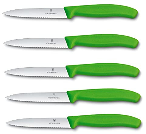 Victorinox Swiss Classic - Juego de cuchillos para verduras (5 piezas, 10 cm, con afilado ondulado), color verde