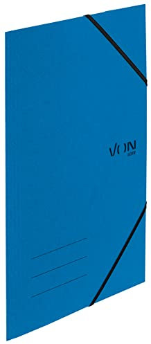 VON Leitz 5er Pack Eckspannermappe A4, Recycling-Karton, Für 150 Blatt, 3 Klappen, Mappe mit Gummizug, Mit modernem VON-Aufdruck, Leichter Ordner für Schule & Zuhause, Blau, 30080035