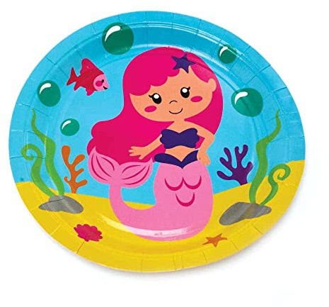 Baker Ross FC984 Magical Mermaid Party Plates - Pack of 10, Kids Plates, Birthday Party Plates, Paper Plates, Magical Mermaid Party Plates