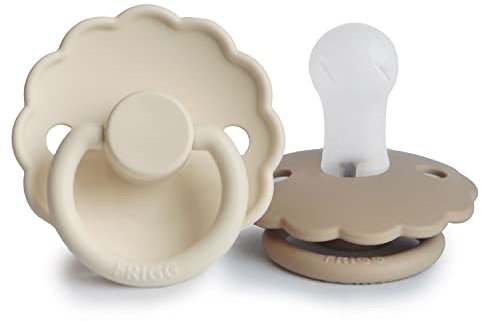 FRIGG Daisy Confezione da 2 ciucci | Ciuccio in silicone | Senza BPA | Prodotto in Danimarca | Tettarella simmetrica a ciliegia | (Cream/Croissant, Taglia 1 (0-6 Mesi))