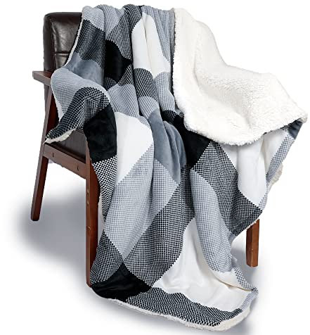 NANPIPER Sherpa-Decke, warm, flauschig, kariert, weiche Fleece-Decken für Couch, kariert, 127 x 152,4 cm, Schwarz