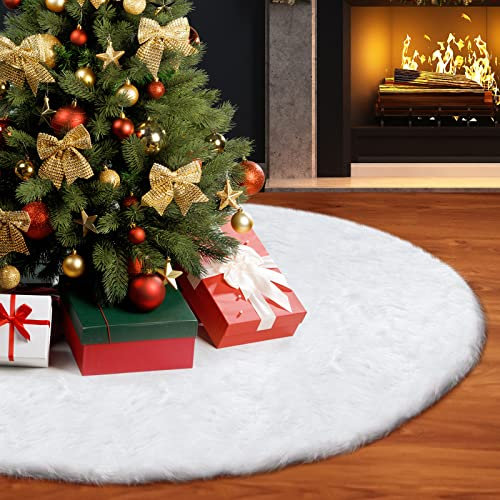 BNGXR Gonna Albero di Natale, 90cm Gonna Albero di Natale Bianca Finta Pelliccia, Tappeto per Albero di Natale Coprispalle per Festa di Natale Partito Vacanza Decorazione