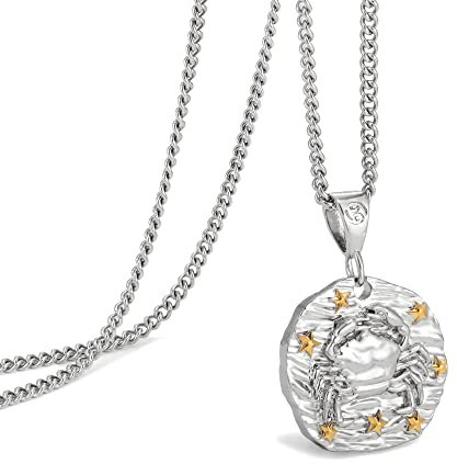 Speroto Cancer Necklace Zodiac Necklace for Women Men Stainless Steel 12 Constellation Mens Necklace Horoscope Astrology Embossed Pendant Necklace Gifts for Women and Men(silver, Cancer)