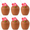 Coconut Cup with Straw - Pack of 6 - Brown Coconut Drink Cup with Attached Red Flower and Paper Straw - Perfect for Summer Tropical Beach Parties, Luau, and Poolside Fun