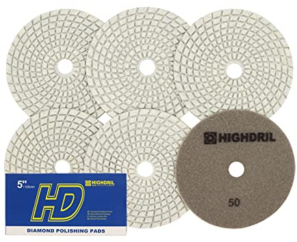 Nasse Diamant Polierscheibe - HIGHDRIL 6 Stück 125MM #50 diamant schleifpad für Granit, Marmor, Keramik, Kunststein Schleifblock auf Schleifer oder Polierer verwendet