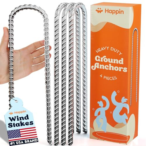Happin® Ultrastarke Trampolinpfähle, Anker für hohen Wind, Bodenanker, strapazierfähig, Trampolin-Spannanker-Set, Erdspieße, verzinkter Stahl, Trampolin-Zubehör, U-förmig, 8 Stück, Silber