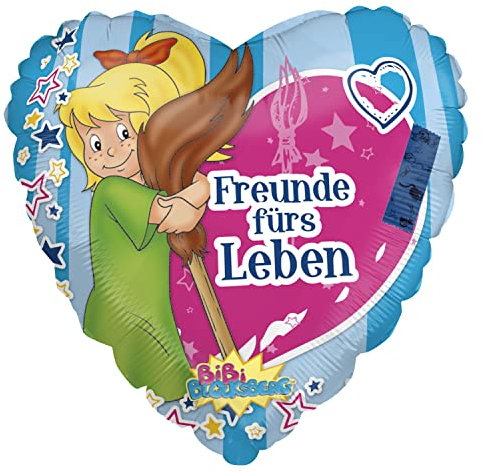 Party Factory `Freunde fürs Leben´, Bibi Blocksberg Folienballon Herz, blau/pink, Ø45cm, Heliumballon kleine Hexe, Hex-Hex