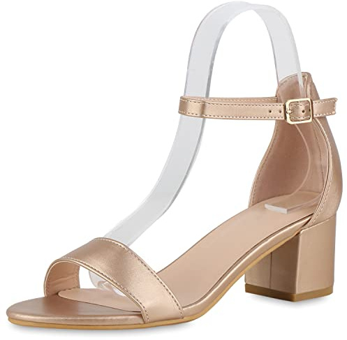 VAN HILL Damen Sandaletten Christina Klassische Riemchensandaletten mit Blockabsatz Vorne Offen Basic Schuhe All Year Elegant mit Schließe