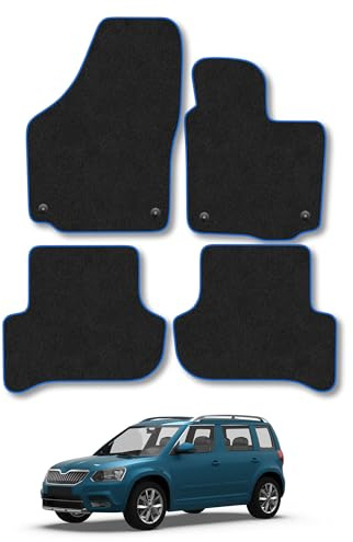 Skoda Yeti (2009-2017) Carpet Car Mats | Blue Edge Trim Tailored Fit Floor Mats Full Coverage Protection Accessories Easy Clean Anti Slip Made in the UK