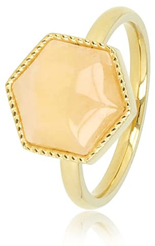 My Bendel Ring Gold mit sechseckigem Rosenquarz-Edelstein- Stylischer Ringe für Damen mit echtem Edelstein - Bleibt schön und Verfärbt Nicht - Stapeln Ringe - mit Luxuriösen Geschenkverpackung