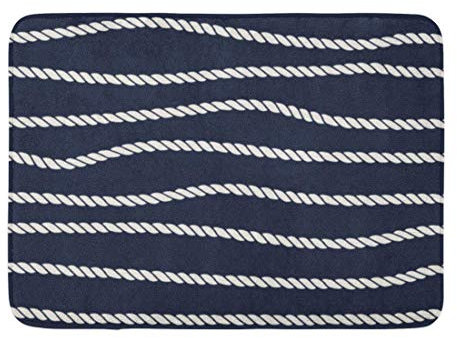 IUBBKI 40x60cm Doormats Bath Rugs Outdoor/Indoor Door Mat Nautical Marine Rope Line Endless Navy Beige Wavy Lines on Dark Blue Pattern Bathroom Decor Rug Bath Mat