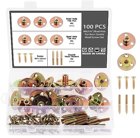 Knpwer 100 Stück M6 3 Loch T Mutter,Brad Hole T-Nut mit Schrauben Sortiment Kit,Flanschloch T Mutter,Kohlenstoffstahl T-Muttern Verzinkte,Möbelbein Montageplatten für Befestigung von Möbeln (100, M6)