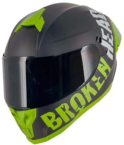 Broken Head BeProud Pro Sport Grün - Motorradhelm Mit Sonnenblende und Spoiler – Ltd. Edition Mit 2 Visier (Schwarz + Klar) XL (61-62 cm)