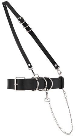 CHIC DIARY Punk Taillengürtel Dekorativer Hüftgürtel PU Leder Körper Gürtel mit Kette Halloween Fasching Festival Outfit Damen