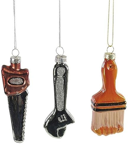 itsisa Baumschmuck Werkzeug 3er Set (Pinsel, Schraubenschlüssel & Säge) - Baumkugel für Handwerker, Weihnachtsdeko Männer, Christbaumkugel, Weihnachten